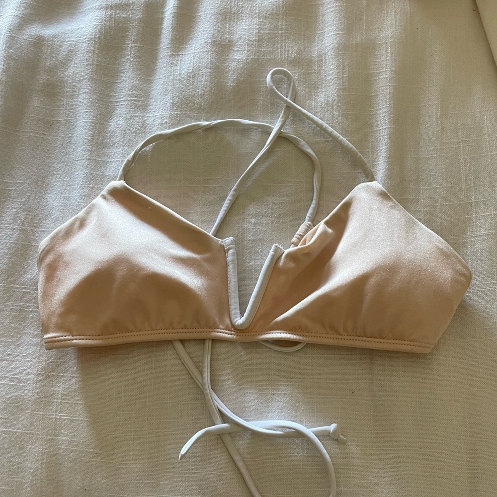 Peach and white bikini top